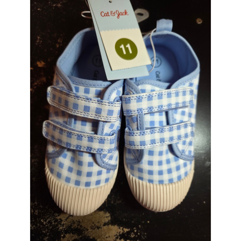 Cat & Jack Toddler Blue Gingham Canvas Sneakers Hook and Loop Size 11 NEW